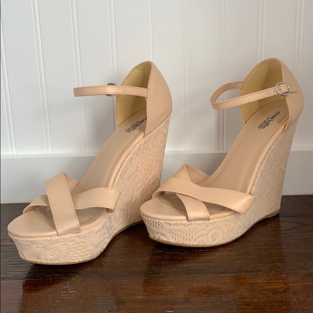 Charlotte Russe Nude Wedge Lace Size 10 - Picture 1 of 16